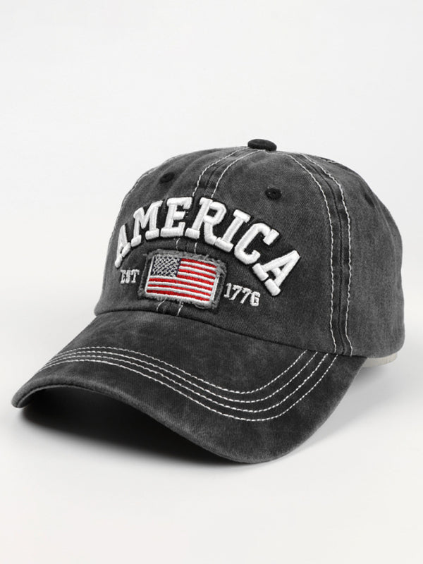 Denim Embroidered American Flag letter Embroidered Peaked Cap