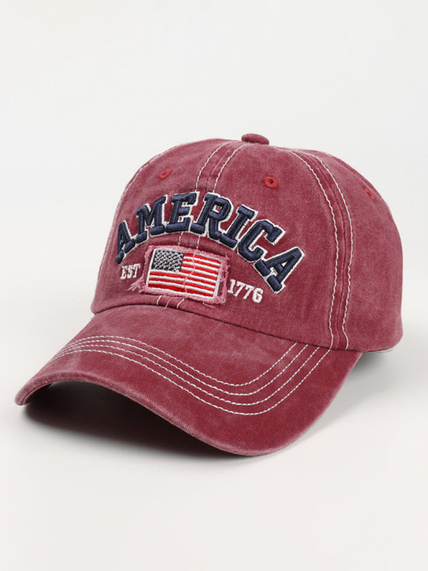 Denim Embroidered American Flag letter Embroidered Peaked Cap
