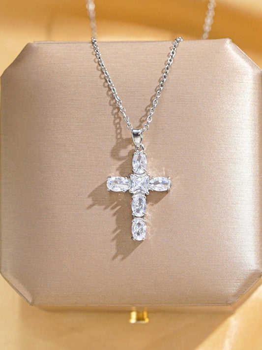 Inlaid zircon cross Pendant necklace Elegant Chain