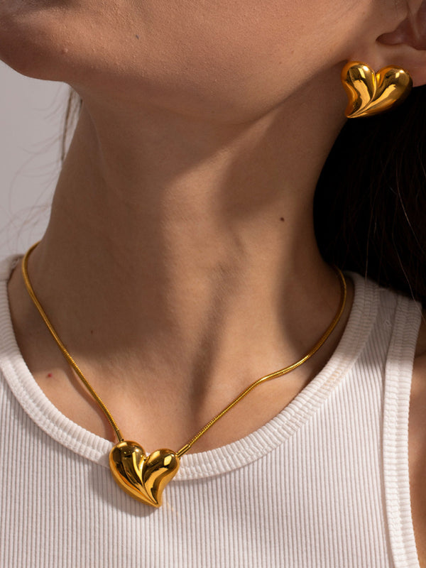 18K Gold Heart-shaped Earrings Necklace