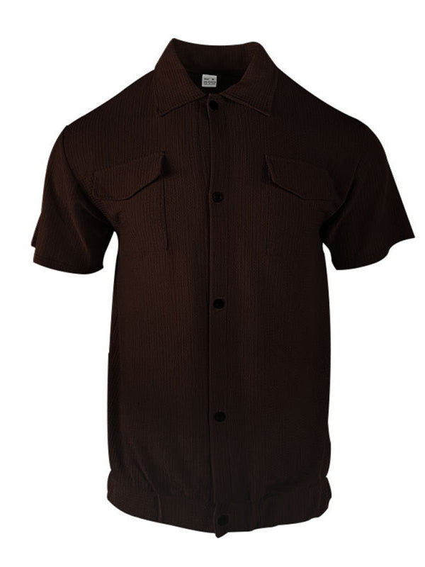 Men's Cardigan front Pocket casual short-sleeved Shirt