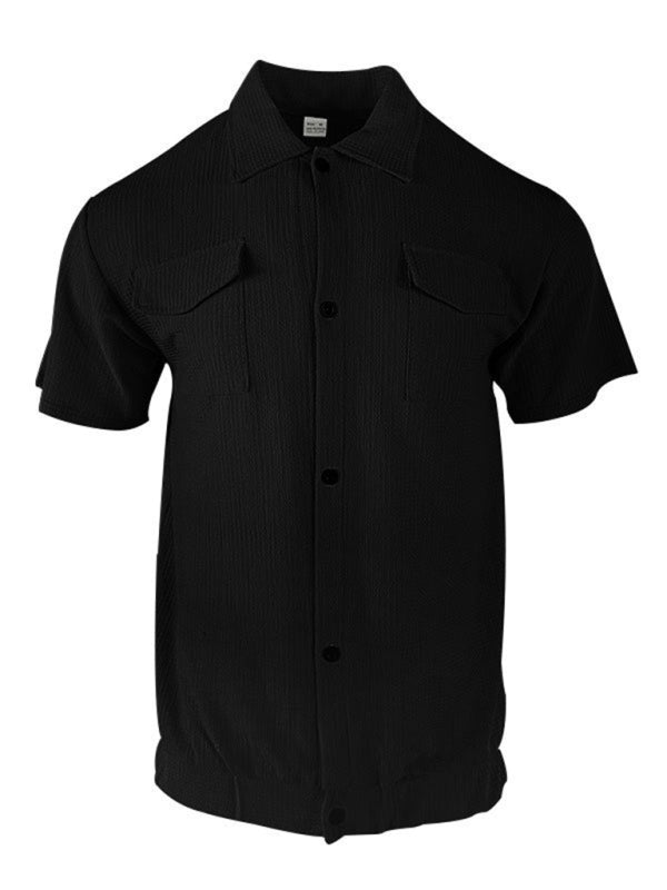 Men's Cardigan front Pocket casual short-sleeved Shirt