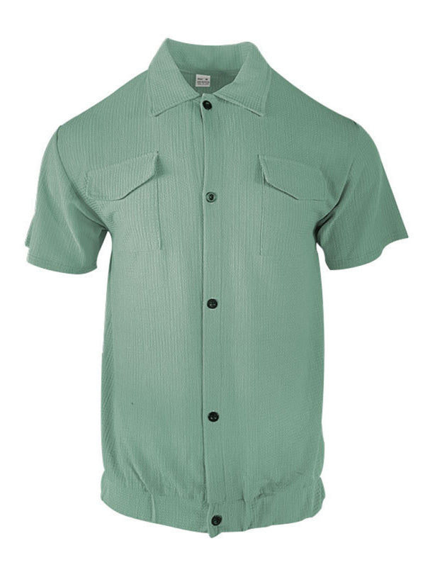 Men's Cardigan front Pocket casual short-sleeved Shirt