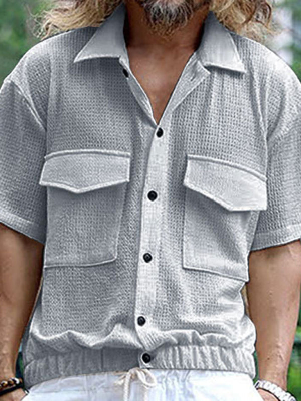 Men's Cardigan front Pocket casual short-sleeved Shirt