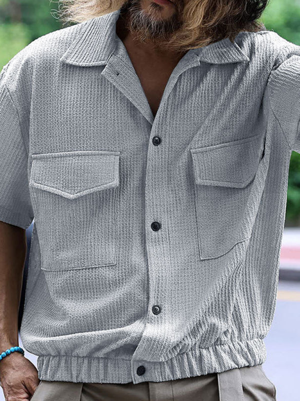 Men's Cardigan front Pocket casual short-sleeved Shirt