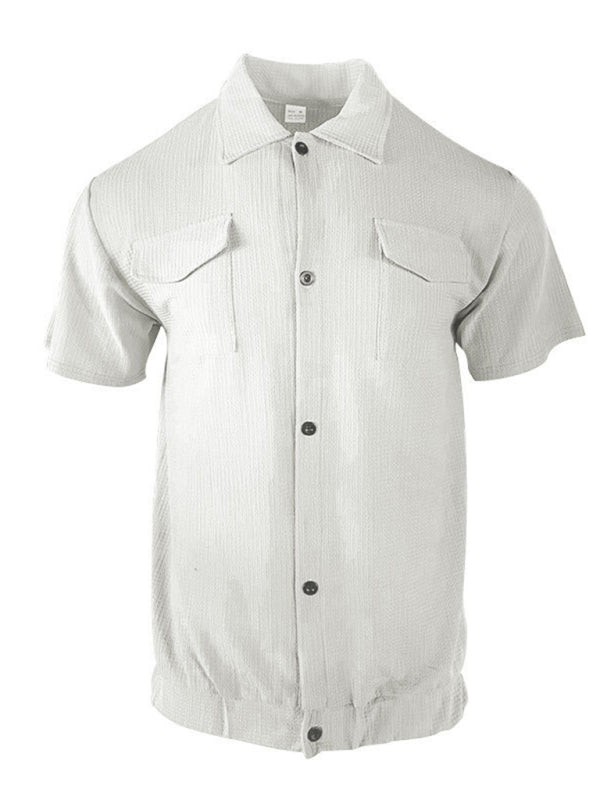 Men's Cardigan front Pocket casual short-sleeved Shirt