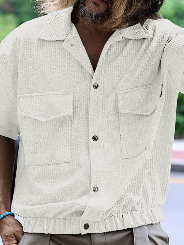 Men's Cardigan front Pocket casual short-sleeved Shirt