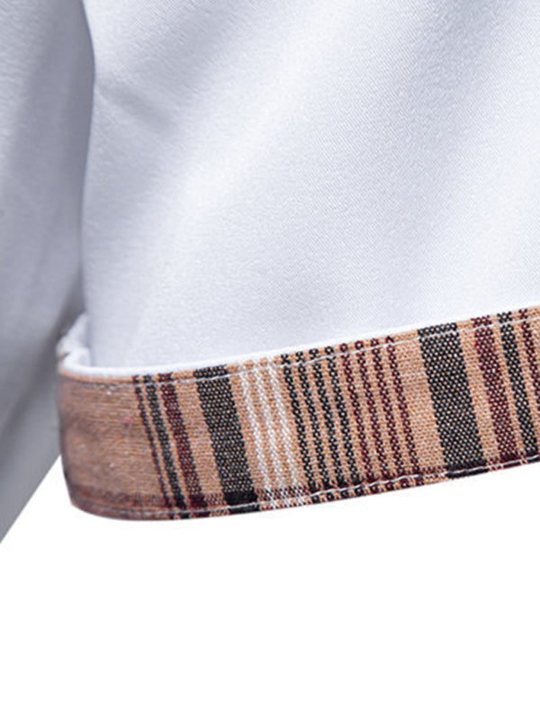 Men's Casual Collar Buttoned Plaid Colour Block Short Sleeve Shirt
