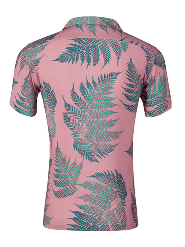 Men's Casual Loose Beach Wear Maple Leaf Print Short Sleeve Shirt