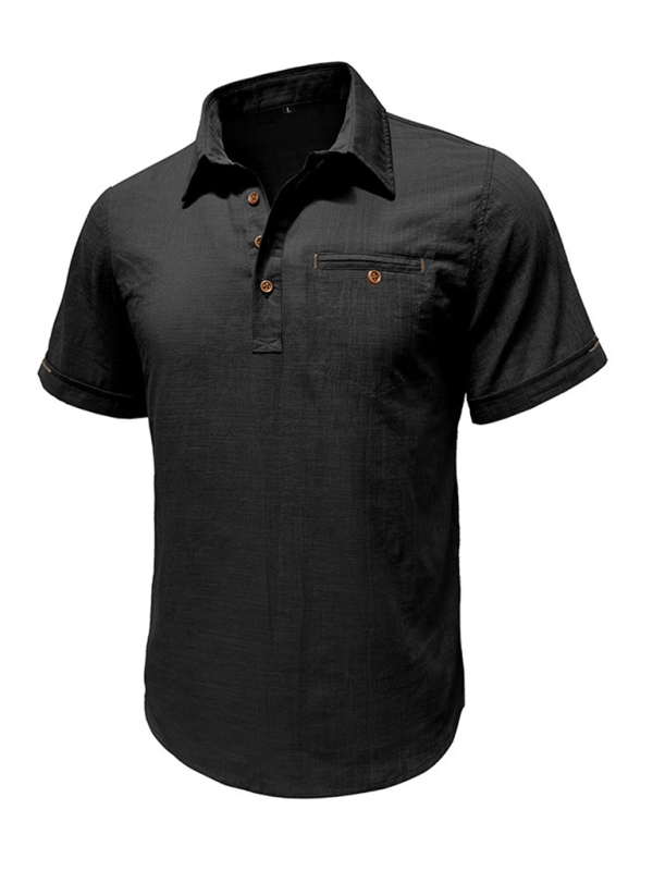 Men's casual solid colour Lapel short-sleeved Top