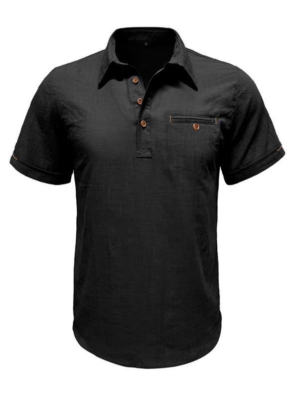 Men's casual solid colour Lapel short-sleeved Top