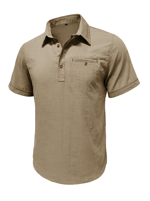 Men's casual solid colour Lapel short-sleeved Top