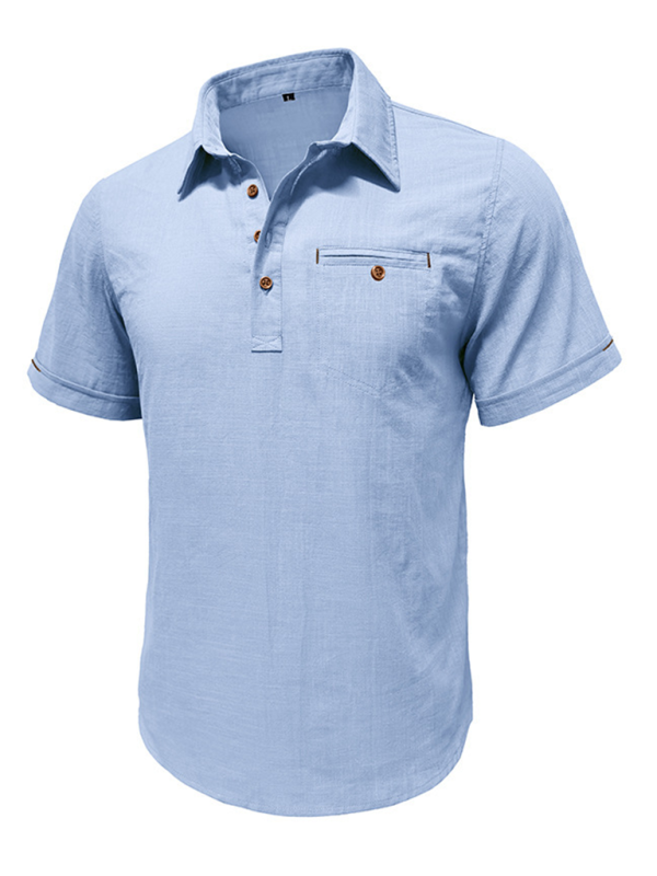 Men's casual solid colour Lapel short-sleeved Top