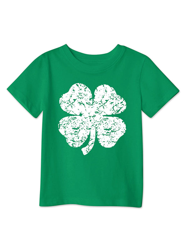 Children's Green clover printed loose pullover short-sleeved T-shirt