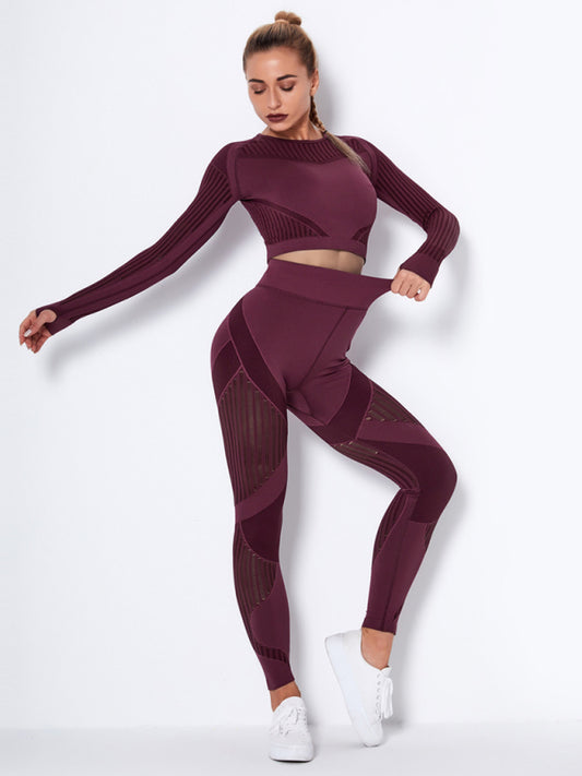 Women's Seamless Striped long-sleeved Quick-drying yoga Activewear Sportswear Set