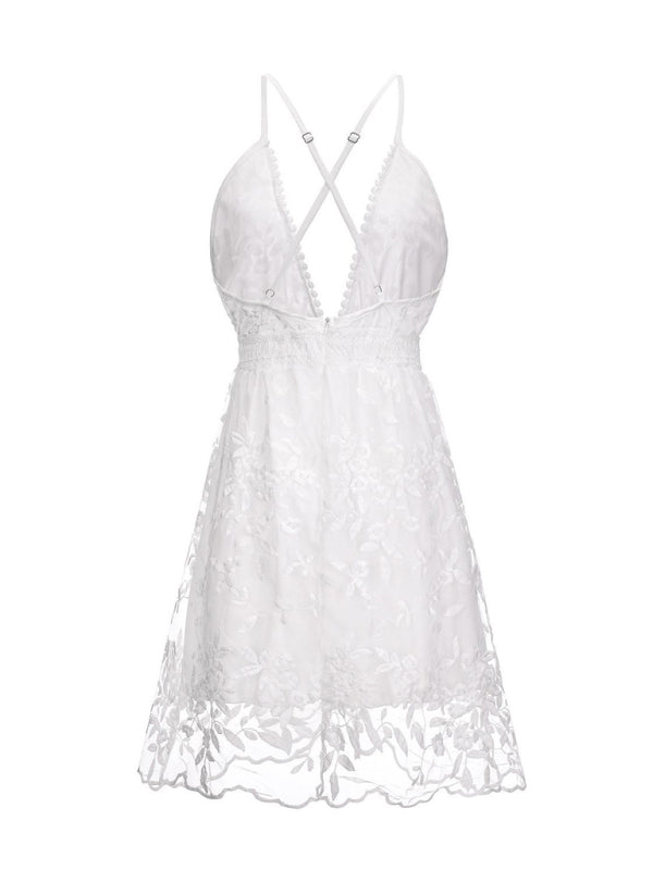 Women's Deep V-neck backless Suspender lace beach Dress