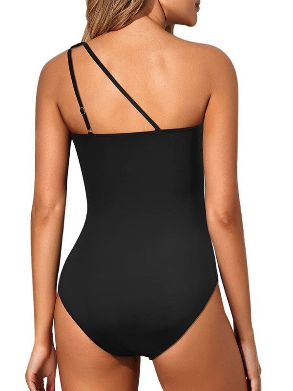 Women's One-piece Slanted Shoulder Hollow Swimsuit