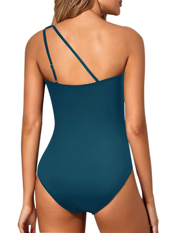 Women's One-piece Slanted Shoulder Hollow Swimsuit