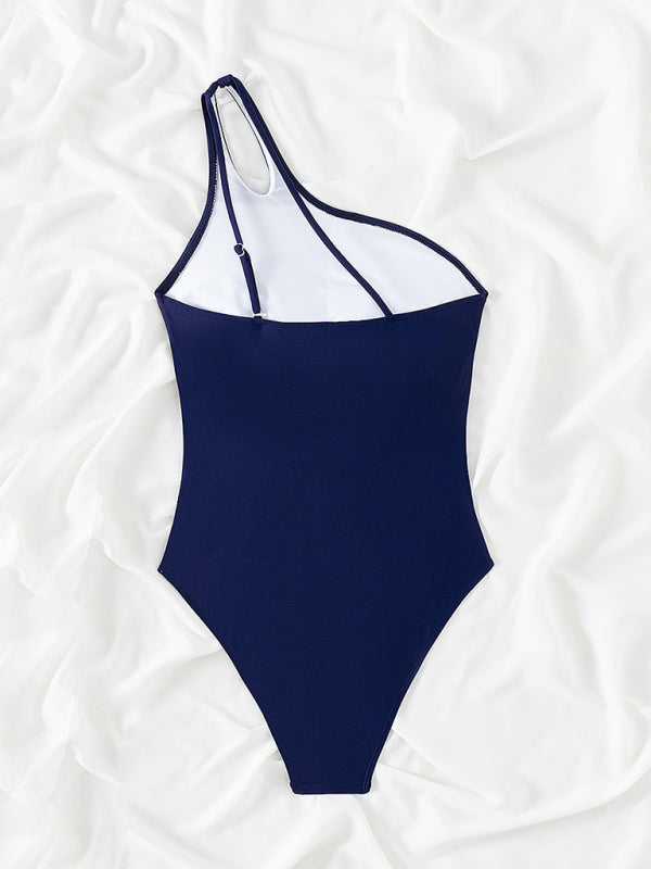 Women's One-piece Slanted Shoulder Hollow Swimsuit