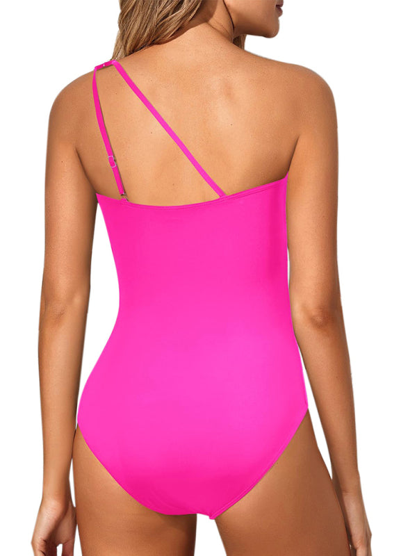 Women's One-piece Slanted Shoulder Hollow Swimsuit