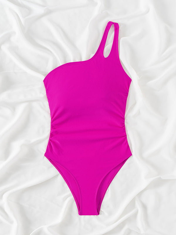 Women's One-piece Slanted Shoulder Hollow Swimsuit