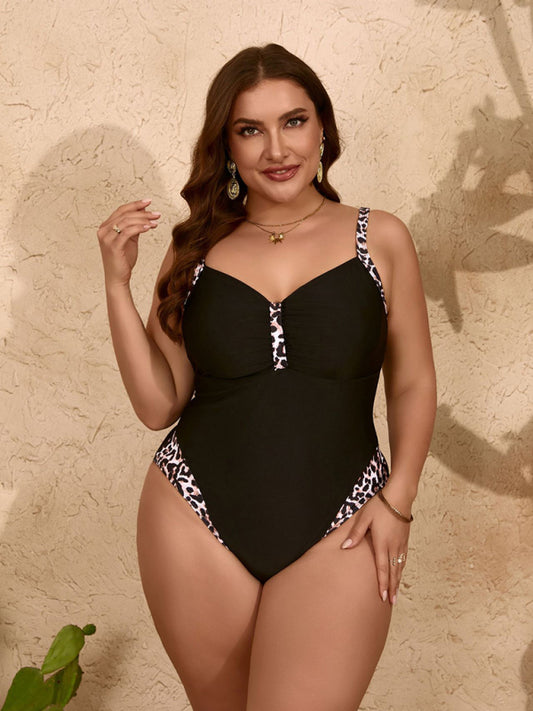 Women's Plus Size Black leopard Print One-piece Swimsuit