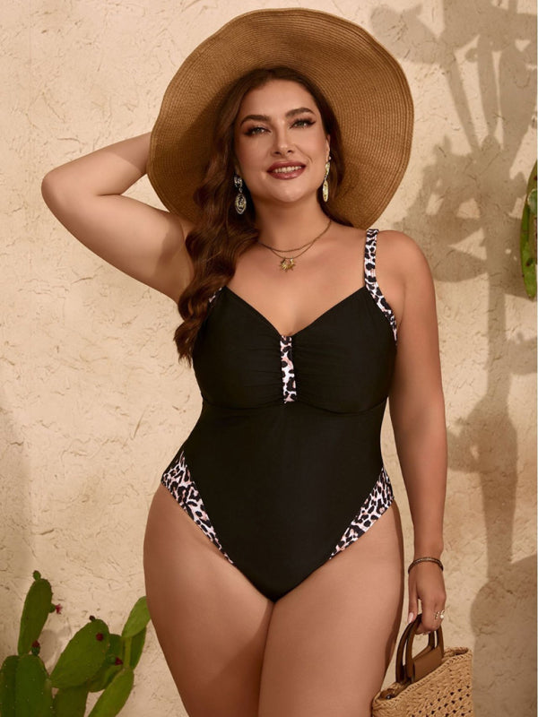 Women's Plus Size Black leopard Print One-piece Swimsuit