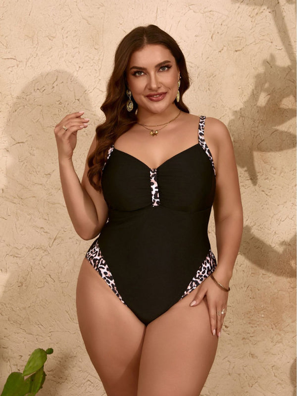 Women's Plus Size Black leopard Print One-piece Swimsuit