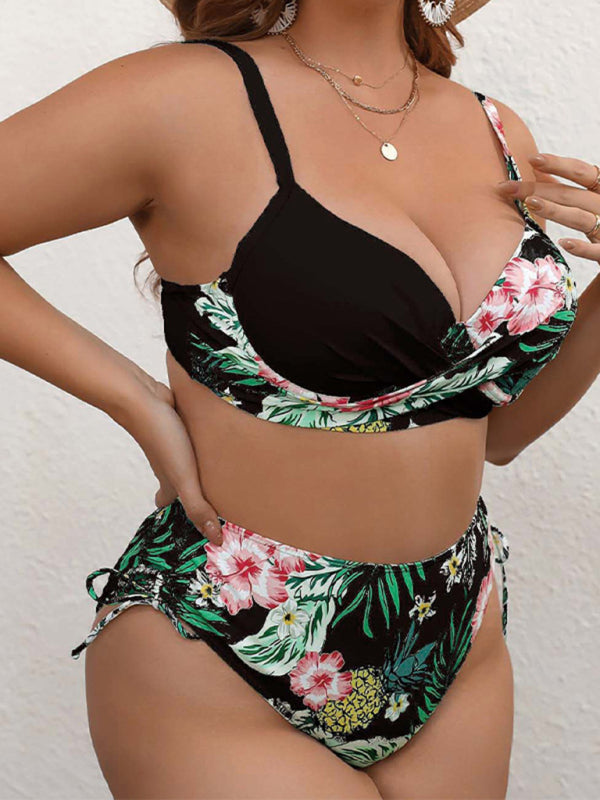 Women's plus size Drawstring Floral Bikini Set