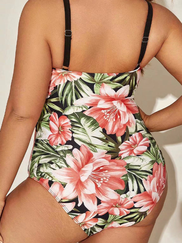 Women's Plus Size Printed Straps One-piece Swimsuit