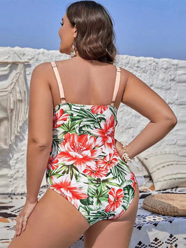 Women's Plus Size Printed Straps One-piece Swimsuit