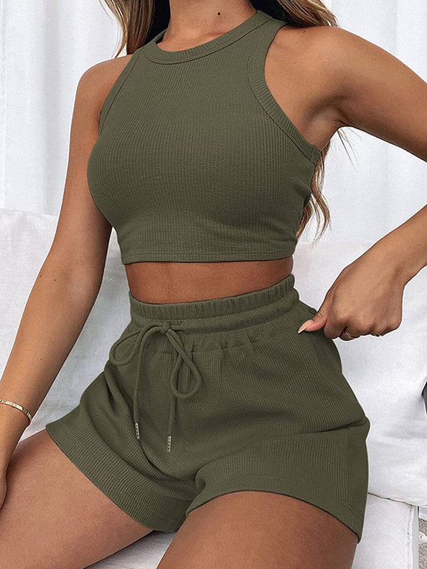 Women's Loose solid colour casual Sleeveless Shorts Set