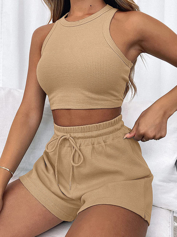 Women's Loose solid colour casual Sleeveless Shorts Set