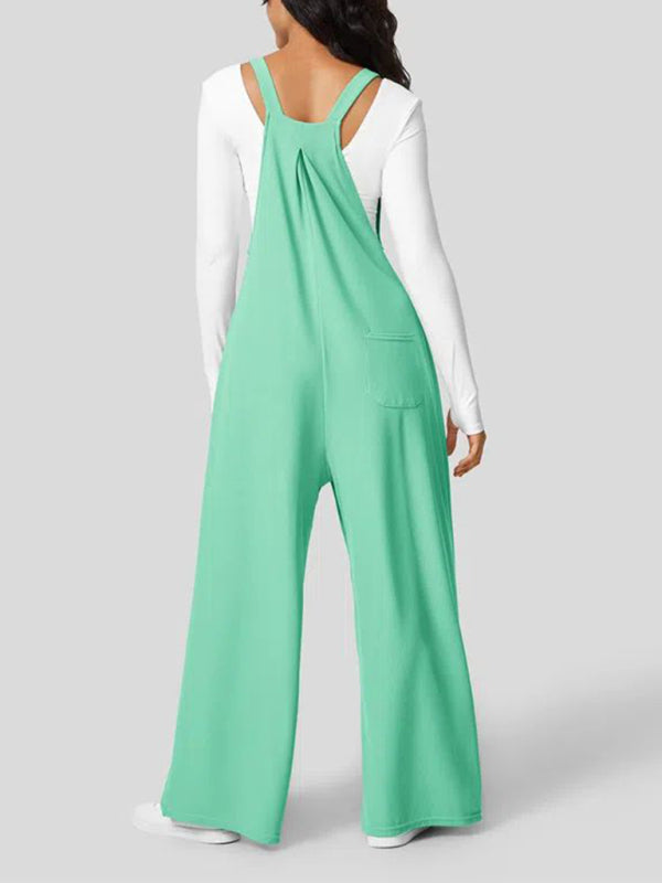 Women`s loose solid colour Button Pocket Overalls