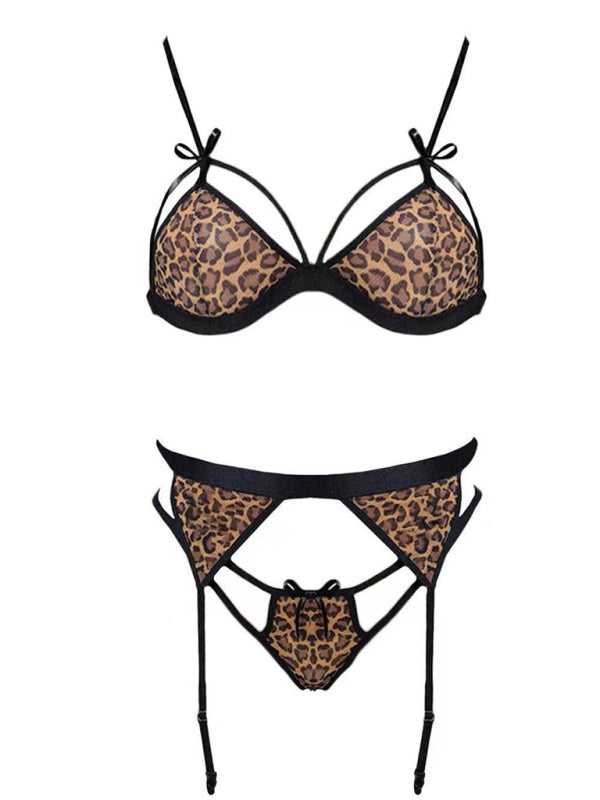 Women's Leopard Print lace Three-point Lingerie Set