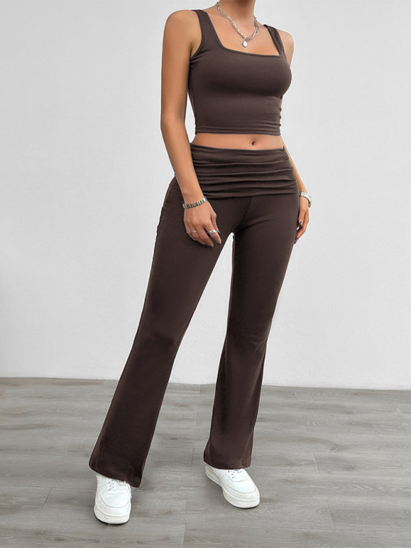 Women's Casual Loungewear Solid Colour Vest Tight Trousers Set