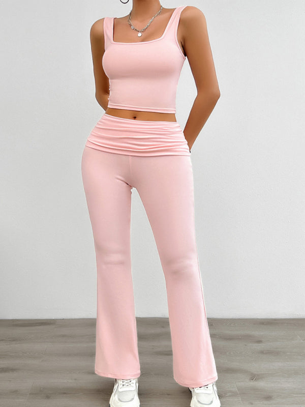 Women's Casual Loungewear Solid Colour Vest Tight Trousers Set