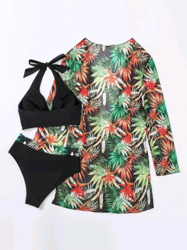 Women's Bikini push-up split printed mesh Three-piece Set