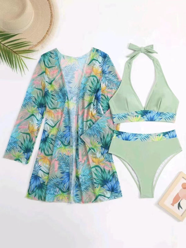 Women's Bikini push-up split printed mesh Three-piece Set