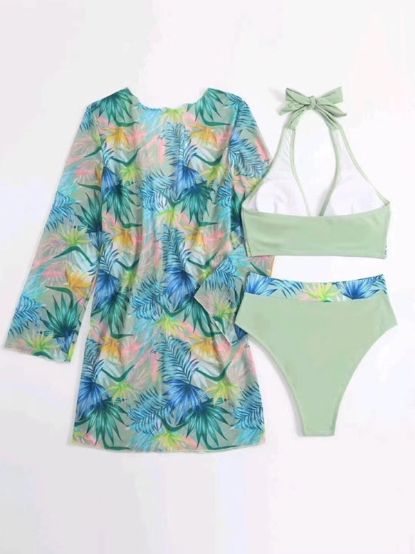 Women's Bikini push-up split printed mesh Three-piece Set