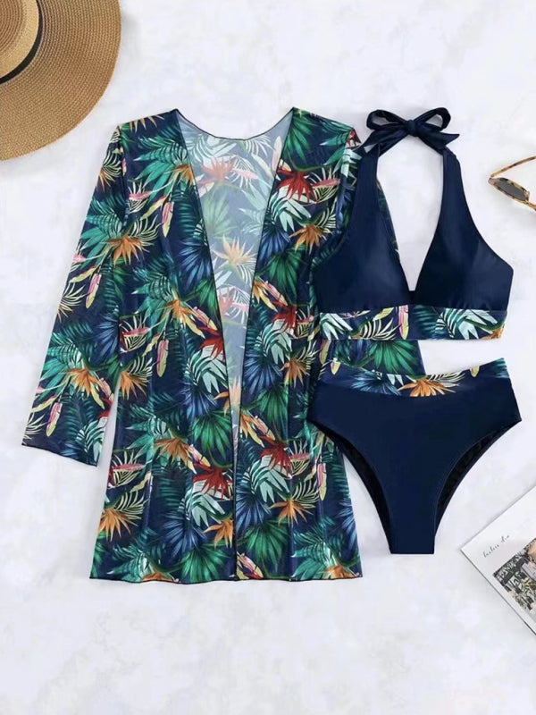 Women's Bikini push-up split printed mesh Three-piece Set