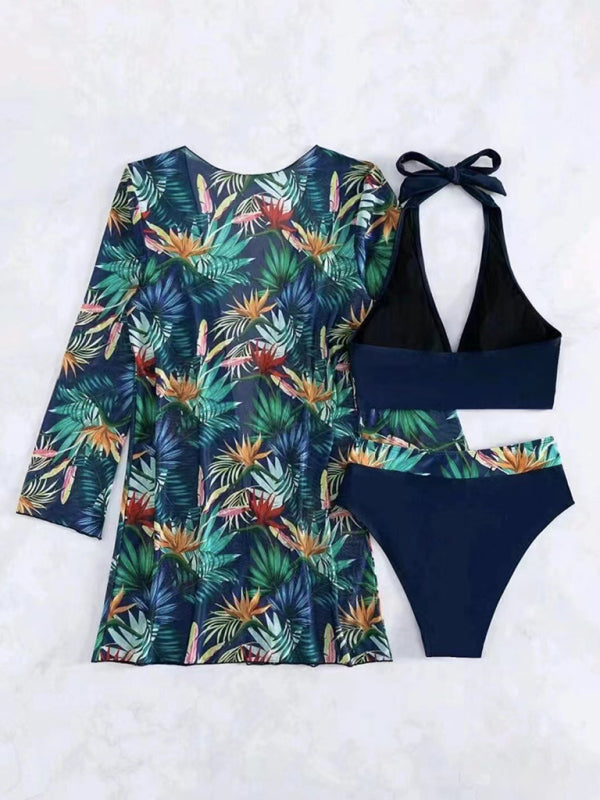 Women's Bikini push-up split printed mesh Three-piece Set