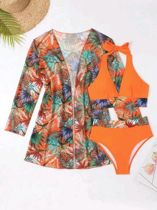 Women's Bikini push-up split printed mesh Three-piece Set