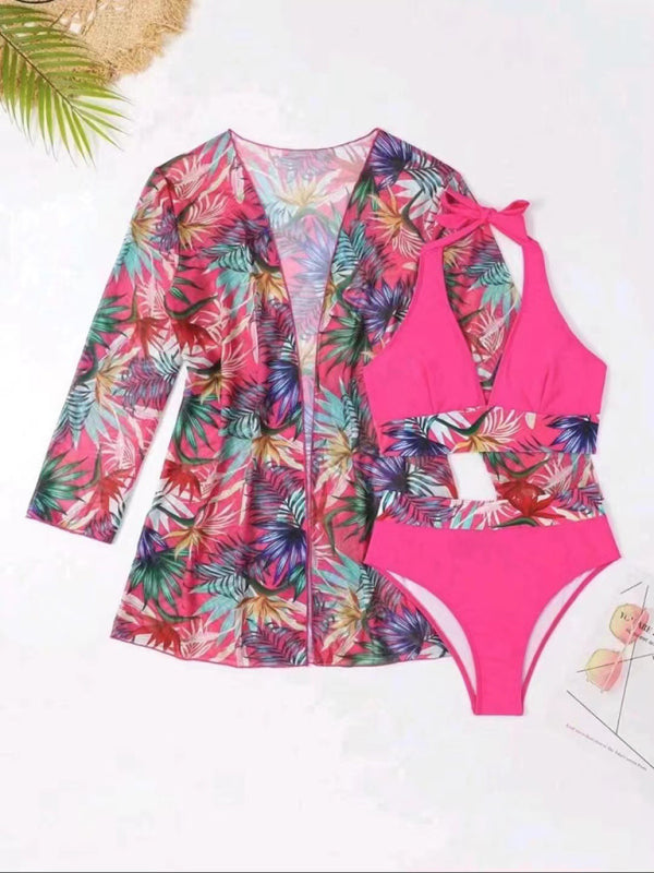 Women's Bikini push-up split printed mesh Three-piece Set