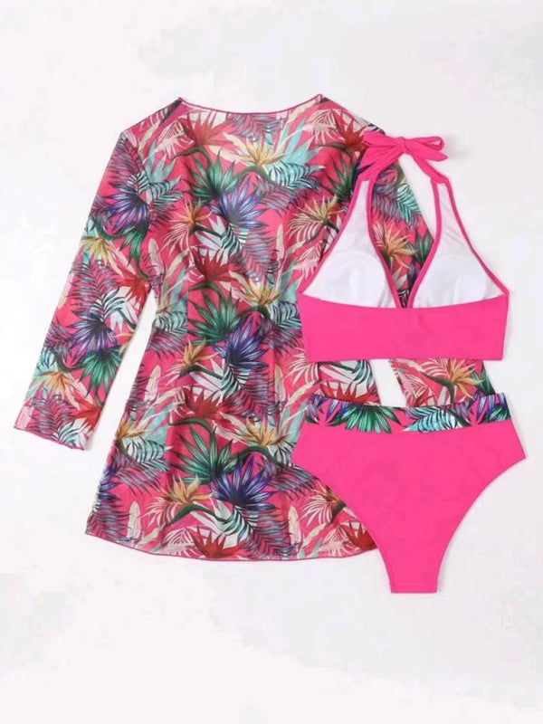 Women's Bikini push-up split printed mesh Three-piece Set