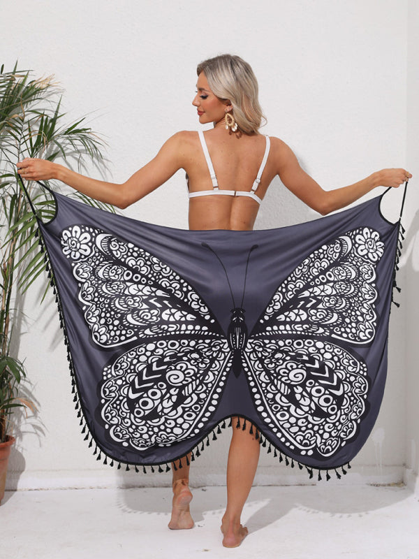 Women's Butterfly print Suspender Backless Beach Skirt