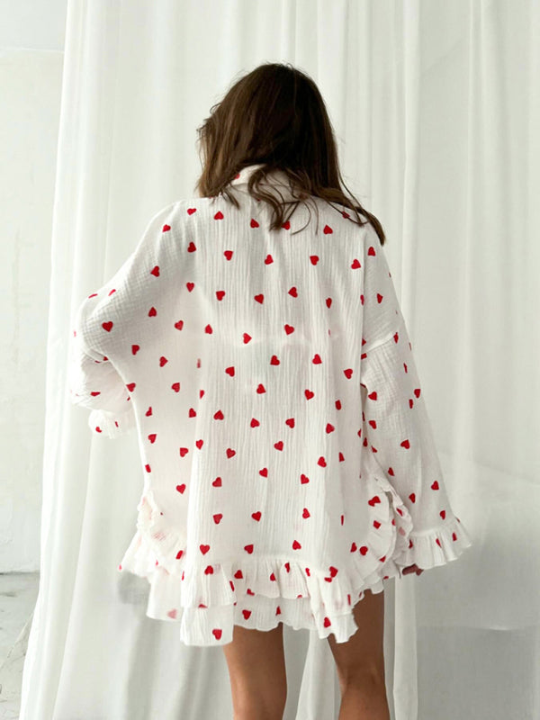Women's Tube Top and love printed Home wear Pyjamas Three-piece Set