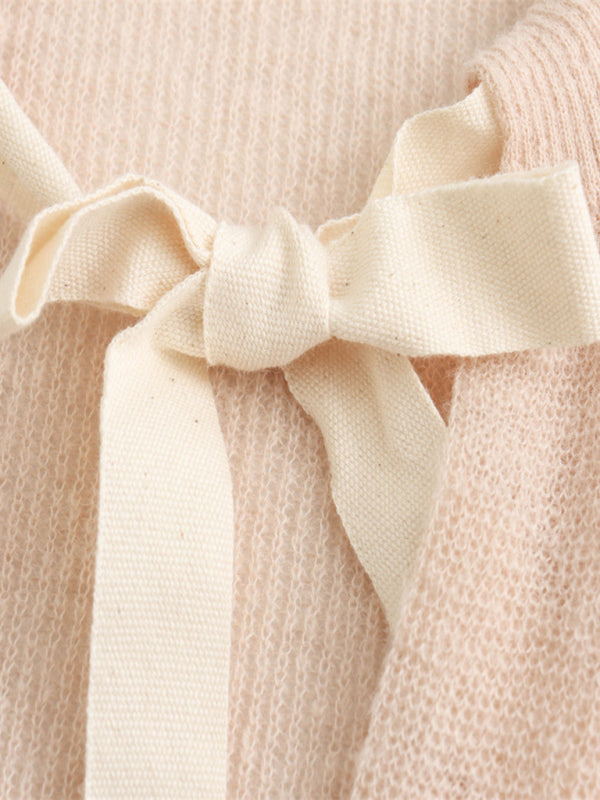 Women's loose bow Tie Knitted Sweater Cardigan