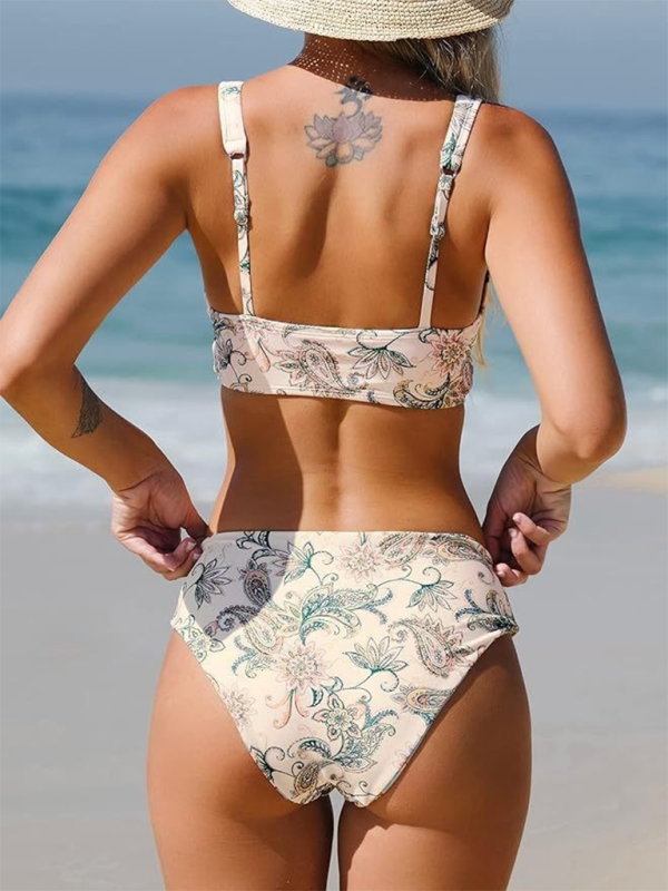 Women's Bikini Two-piece deep V-neck Straps mid-waist Swimsuit