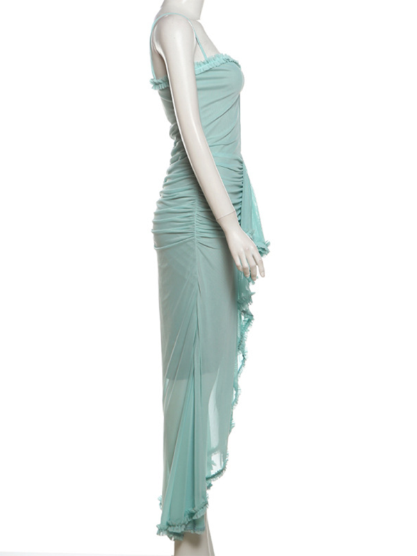 Women's Hollow solid colour slit Irregular Suspender Dress